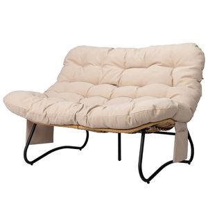 Divano a 2 Posti in Vimini Curvo 133 X 94 X 87cm con Tasche Portariviste e Cuscino Beige, Divani da Giardino - Product Image 2