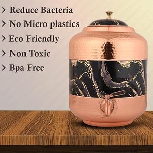 Distributeur d'eau en cuivre avec motif marbré noir et or et robinet pour usage domestique - Product Image 6