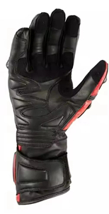 <b>Leather</b> Full Finger Racing <b>Gloves</b> <b>Black</b> Red Adjustable Wrist Strap Buckle Closure For Riding <b>Men</b> Unisex Custom <b>Leather</b> - Product Image 2