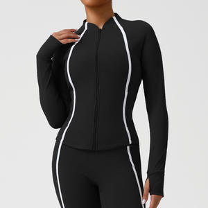 Veste de sport personnalisée de haute qualité à col montant et fermeture éclair pour femme, vêtements de fitness et de yoga à manches longues, hauts de sport pour la course et la gym - Product Image 3