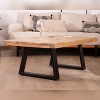 Table basse Vandana Silver Origin Character Designer avec plateau naturel et pieds en métal trapézoïdaux