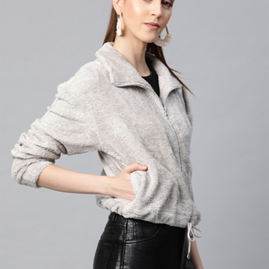 Women Sherpa fleece Faux Fur Wool Coat Breathable Warm Plush Casual hooded zipper collar Jacket snow wear <b>comfy</b> button closure - Product Image 2