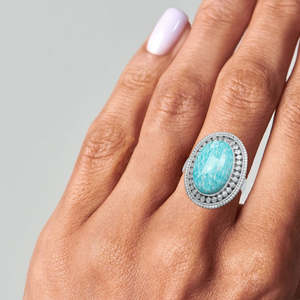 Handmade 925 Sterling Silver Women's Boho <b>Statement</b> <b>Ring</b> Natural Amazonite Oval shape Gemstone Inlay Trendy Great Gift for Her - Product Image 3
