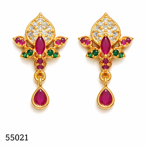 MOLL JEWELLERS Boucles d'oreilles clous plaquées or motif fleur de corail pour femme, certifiées, tendance, bijoux ethniques de mariage 55021 - Product Image 2