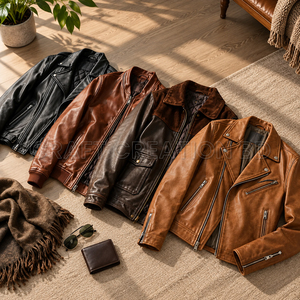 Veste en cuir véritable 100% pour hommes et femmes, en cuir de chèvre véritable, style racer, fabriquée au Bangladesh, en stock, surplus, liquidation, vente en gros - Product Image 1