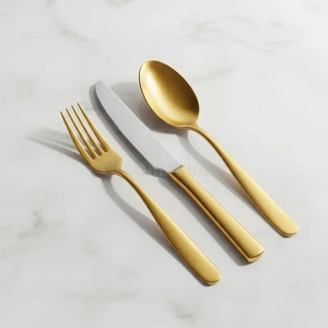 Ensemble de couverts de luxe moderne personnalisé pour la rentrée scolaire, couteau, cuillère, fourchette en acier inoxydable avec finition dorée - Product Image 1
