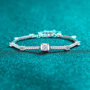 RAMDUT IMPEX Silver Rose Gold Plated Moissanite Tennis Bracelet Princess Cut Cut Channel Setting Geometric Design Trendy Unisex - Product Image 1