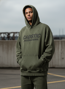 Sudadera con Capucha Personalizada para Hombre, 400GSM, Lavado Ácido, Logotipo Bordado con Pedrería, Estilo Vintage, 100% Algodón, Fabricante - Product Image 5