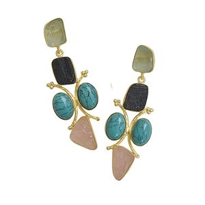 Boucles d'oreilles pendantes multi-pierres plaquées or Laxmi Jewelers, collection tendance, bijoux de mode semi-précieux, excellente qualité, pour les soirées - Product Image 2