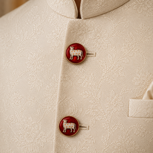 Botones de Lujo Personalizados de Latón con Esmalte Rojo, Motivo de Vaca Pichwai India, Botón Metálico para Traje Sherwani Bandh Gala para Hombre - Product Image 3
