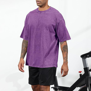 T-shirt surdimensionné délavé violet pour homme, style Y2K vintage, en coton épais, streetwear, à épaules tombantes - Product Image 4