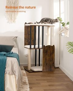 Arbre à chat moderne à 3 niveaux en bois massif avec deux poteaux à gratter en sisal de 50 cm, meuble pour chat d'intérieur durable - Product Image 3