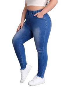 Vente en gros de jeans décontractés pour femmes, taille élastique, respirants, écologiques, sexy, en denim, taille plus, personnalisables, service OEM - Product Image 5