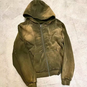 Vente en gros de sweats à capuche pour hommes, unis, à strass, coupe oversize, grammage lourd, haute qualité - Product Image 3