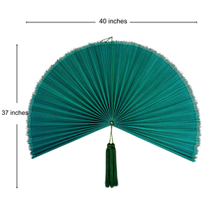 Éventail en bambou vert émeraude avec pompon, style bohème vintage, décoration pour chambre et salon, éventail mural en bambou pour tête de lit, fabriqué au Vietnam - Product Image 3
