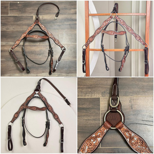 Serre-tête en cuir taillé à la main et collier de poitrine pour cheval sculpture à la main bride en cuir véritable colliers de poitrine fabriqués à la main - Product Image 2