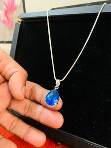 Collar con Colgante de Piedra Azul Oscuro, Plata Alemana, Unisex, Personalizado, Fino, Hecho a Mano, para Mujer - Product Image 2