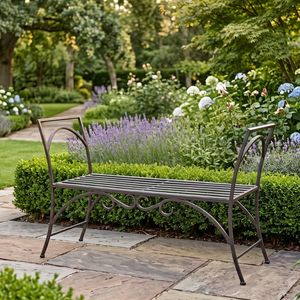 Banco de Jardín Tradicional de Acero con Recubrimiento en Polvo, con Marco Decorativo y Asiento de Listones para Patio, Jardín o Terraza - Product Image 2
