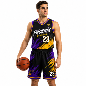 Ensemble d'uniformes de basketball personnalisés pour hommes, respirant, à séchage rapide, maillot et short d'équipe, vêtements de sport par sublimation, kit d'entraînement - Product Image 1