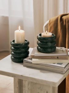 Ensemble de bougies hexagonales en marbre noir et blanc de luxe avec plateau ovale assorti, artisanat en pierre naturelle, décoration d'intérieur - Product Image 4