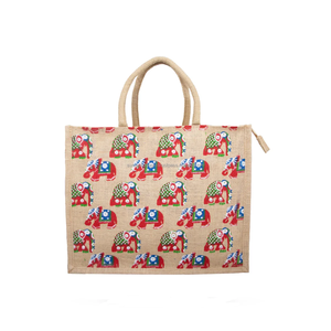 Best Selling Premium Quality Eco-Friendly Jute <b>Tote</b> <b>Bag</b> Zipper Closure Geometric Pattern Customized Design Tape Handle - Product Image 5
