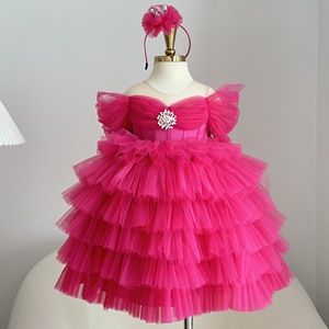 Vestido Largo Elegante de Princesa para Niñas con Falda de Tul Multicapa y Mangas con Volantes para Fiesta o Boda, Venta al Por Mayor - Product Image 1