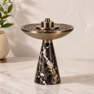 Ensemble de brûleur à bakhoor et plateau porte-encens en pierre de grès terracotta durable avec base et dessus argenté, pièce d'appoint pour charbon de bois, pour la relaxation spa - Product Image 4