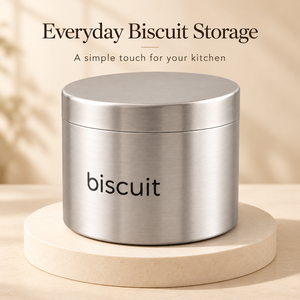 กระป๋องเก็บอาหารสแตนเลสทรงกลม ปิดสนิท สำหรับเก็บบิสกิต ชา กาแฟ น้ำตาล - Product Image 2