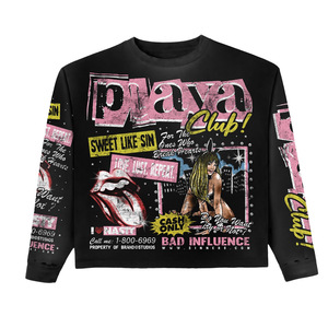 PSA Long Sleeve Crop Tee <b>Men's</b> Street Style Printed Jersey O-Neck Regular Fit Black With Pattern - Product Image 1