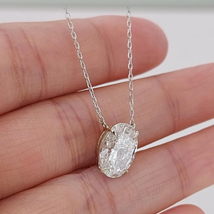 Collier pendentif en zircone cubique de forme ovale, plaqué rhodium, chaîne en acier inoxydable, style classique, unisexe, bijoux à porter au quotidien - Product Image 1