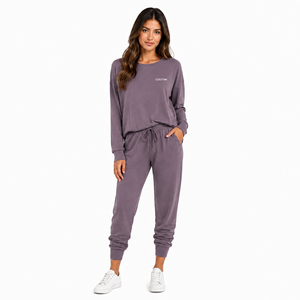 <b>Purple</b> <b>Tracksuit</b> Set Long Sleeve Sweatshirt Jogger Pants Casual Lounge Wear Custom Logo Solid Color Wholesale Apparel Supplier - Product Image 1
