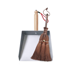 Heavy Duty Metal Dust <b>Pans</b> with Long <b>Handle</b> and Natural Plant Material Broom Head-Stand up Design for Home Garage Lobby Yard - Product Image 1