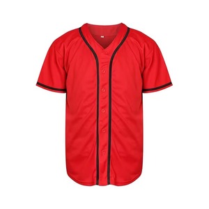 Red V-Neck Baseball Jersey Men's Short Sleeve Moisture Wicking <b>Polyester</b> Sport Apparel Regular Fit All Seasons - Product Image 1