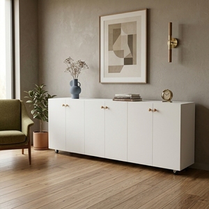 Aparador Moderno Blanco con 6 Puertas, Panel Acanalado, Mueble de Almacenamiento Minimalista, Consola para TV, Mueble para Sala de Estar - Product Image 2