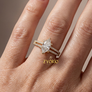 Luxury Marquise Lab Grown Diamond Trendy Bridal <b>Ring</b> <b>Split</b> Shank Design 14K Solid Gold Women Engagement Party Anniversary - Product Image 6