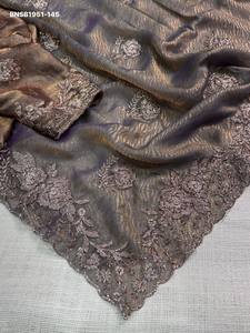 Best Quality Fancy Satin Jacquard with Sequin-<b>Beads</b>-Zari Self Weaving Work Saree-Matching work Blouse Collection Indian Exporter - Product Image 4