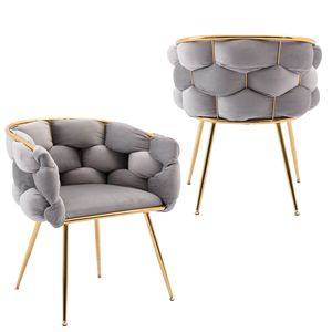 Fauteuil individuel moderne de luxe gris en velours, idéal pour chambre à coucher, pour les moments de détente, également adapté comme tabouret de coiffeuse ou table de manucure - Product Image 1