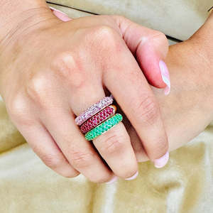 Women's 14K Gold Ruby <b>Dome</b> Eternity <b>Ring</b>-Prong Set Statement Band - Product Image 4