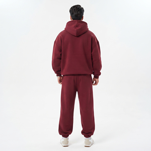 Survêtement polaire décontracté pour homme 100 % coton, coupe ample, avec sweat à capuche et pantalon ample à taille mi-haute avec cordon de serrage - Product Image 2