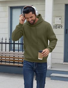 Mens Warm <b>Thermal</b> <b>Fleece</b> Pullover Hoodie With Ribbed Cuffs And Comfortable Fit For Cold Weather - Product Image 3