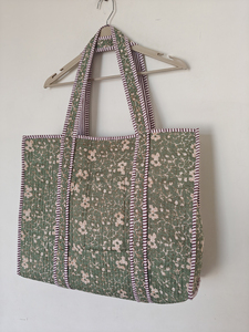 <b>Laptop</b> Tote <b>Bag</b> Cotton <b>Laptop</b> <b>Sleeve</b> Green Floral Quilted Shoulder Straps Large Capacity Casual Daily Use Textile Handle Closure - Product Image 4
