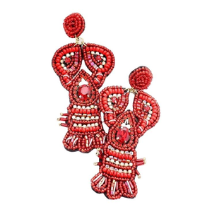 Earrings Felt Back Multi Beaded <b>Lobster</b> Dangle Earrings Red From India Handmade Earring design by MD HANDICRAFTS - Product Image 5