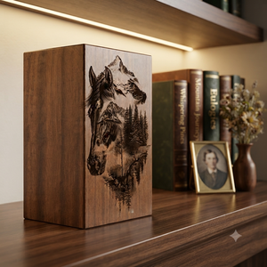 Personalized Wooden Pet <b>Memorial</b> Urn Engraved Cremation Keepsake <b>Box</b> Horse Forest Wildlife Tribute for Human Pet - Product Image 3