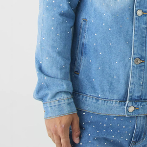 100% Cotton Denim <b>Jackets</b> Men Casual Solid Color Pocket Men Style High Quality Clothing Denim Men's <b>Rhinestone</b> <b>Jackets</b> - Product Image 4