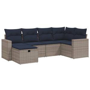 Juego de sofás de patio de ratán sintético gris de 6 piezas con cojines, sofás de jardín - Product Image 2