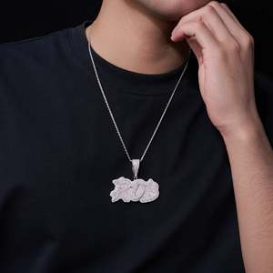 Colgante de Plata de Ley 925 con Moissanita VVS Iced-Out, Letra Personalizada ROB, Placa con Nombre Estilo Burbuja Desgastada, Amuleto Hip-Hop, Número en Oro Rosa - Product Image 2