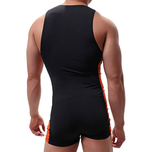Débardeur de lutte une pièce pour homme, noir, orange et blanc, avec blocs de couleur, anti-transpiration, vêtement de sport - Product Image 3