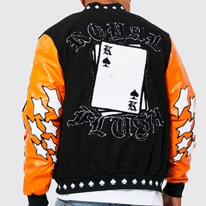 Chaqueta con parches de estilo Letterman hecha a medida completamente bordada para hombre, cuello levantado de talla grande para primavera - Product Image 2