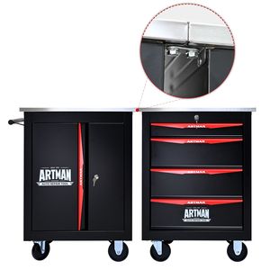 Carrello Portautensili Multifunzione a Doppia Porta con Ripiani, Nero e Rosso - Product Image 5