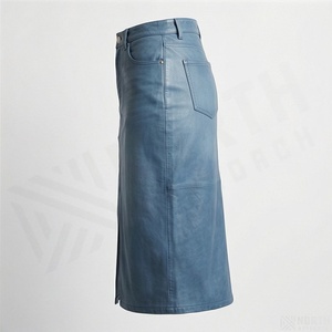 Women's High Waist <b>Faux</b> <b>Leather</b> Pencil <b>Skirt</b> with Front Slit - Product Image 3